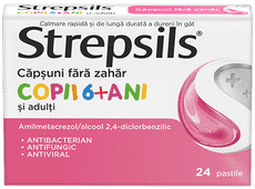 Strepsils Căpșuni fără zahăr, pastile